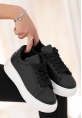 LQZ Shoes Nommi Siyah Cilt Bağcıklı Spor Ayakkabı
