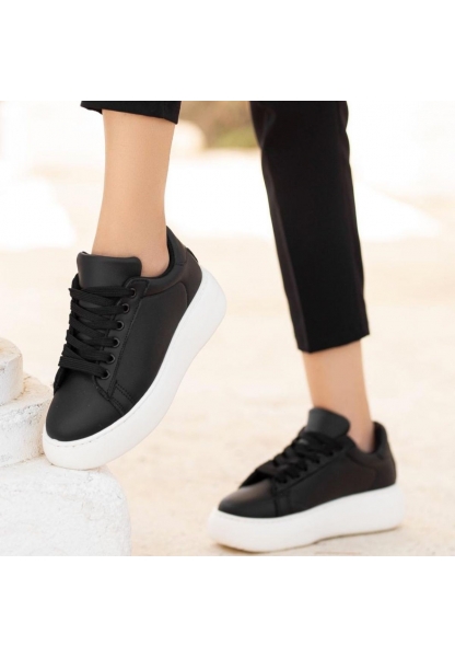 LQZ Shoes Nommi Siyah Cilt Bağcıklı Spor Ayakkabı