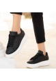 LQZ Shoes Nommi Siyah Cilt Bağcıklı Spor Ayakkabı