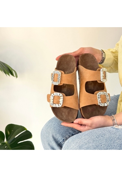 LQZ Shoes Nool Camel Nubuk Terlik
