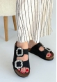 LQZ Shoes Nool Siyah Nubuk Terlik