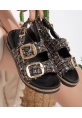 LQZ Shoes Olira Siyah Simli Kemerli Sandalet