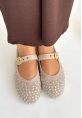 LQZ Shoes Olise Bej Boncuk İşlemeli Babet Ayakkabı