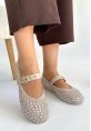LQZ Shoes Olise Bej Boncuk İşlemeli Babet Ayakkabı