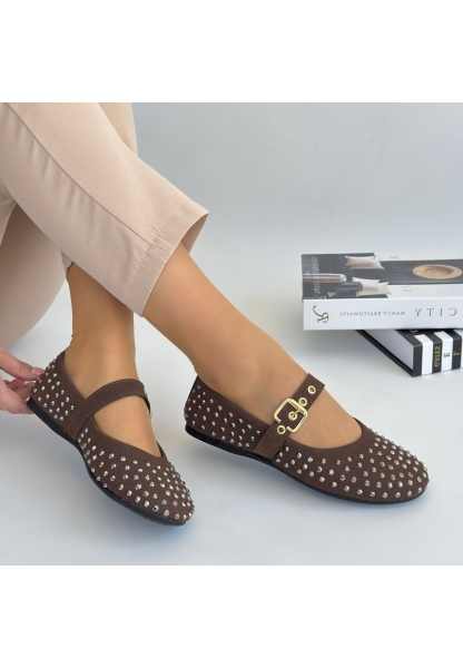 LQZ Shoes Olise Kahverengi Boncuk İşlemeli Babet Ayakkabı
