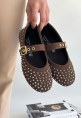 LQZ Shoes Olise Kahverengi Boncuk İşlemeli Babet Ayakkabı