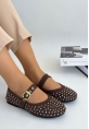 LQZ Shoes Olise Kahverengi Boncuk İşlemeli Babet Ayakkabı