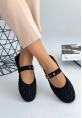 LQZ Shoes Olise Siyah Boncuk İşlemeli Babet Ayakkabı