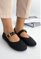 LQZ Shoes Olise Siyah Boncuk İşlemeli Babet Ayakkabı