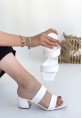LQZ Shoes Osper Beyaz Cilt Topuklu Terlik
