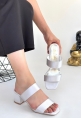 LQZ Shoes Osper Gri Saten Topuklu Terlik