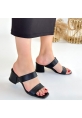LQZ Shoes Osper Siyah Cilt Topuklu Terlik