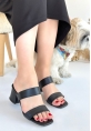 LQZ Shoes Osper Siyah Cilt Topuklu Terlik