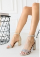 LQZ Shoes Ossu Vizon Saten Topuklu Ayakkabı