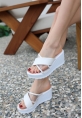 LQZ Shoes Pamela Beyaz Cilt Dolgu Topuk Terlik