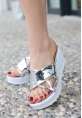 LQZ Shoes Pamela Gümüş Rugan Dolgu Topuk Terlik