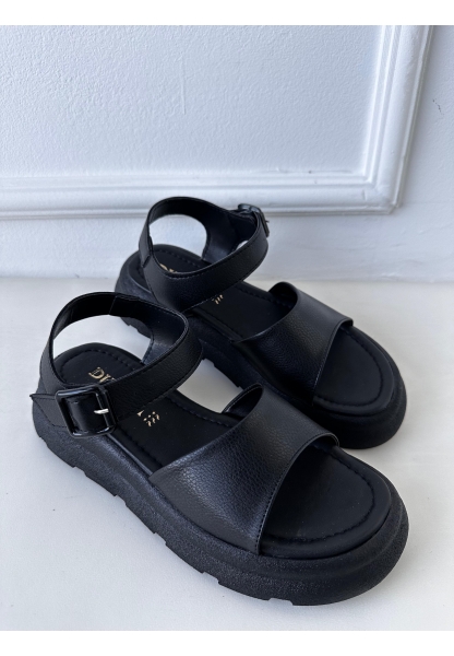 LQZ Shoes Peer Siyah Cilt Sandalet