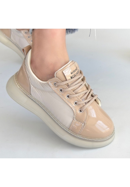 LQZ Shoes Piona Bej Rugan Bağcıklı Spor Ayakkabı