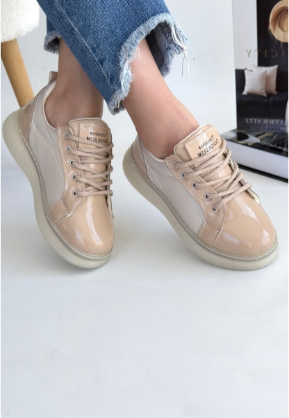 LQZ Shoes Piona Bej Rugan Bağcıklı Spor Ayakkabı