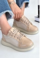 LQZ Shoes Piona Bej Rugan Bağcıklı Spor Ayakkabı