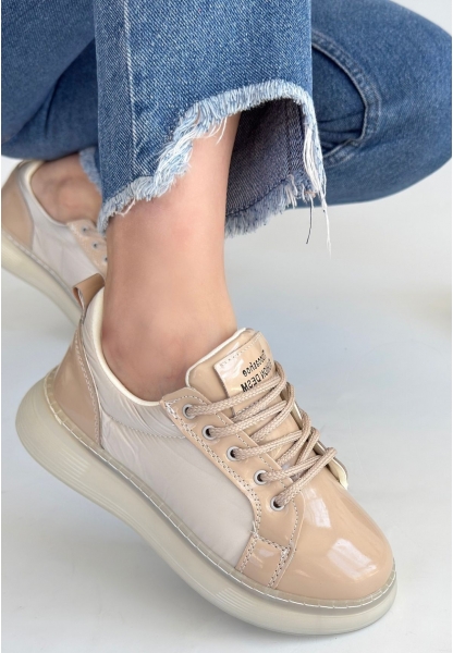 LQZ Shoes Piona Bej Rugan Bağcıklı Spor Ayakkabı