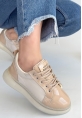 LQZ Shoes Piona Bej Rugan Bağcıklı Spor Ayakkabı