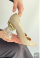 LQZ Shoes Pioni Bej Rugan Topuklu Ayakkabı