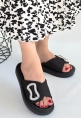 LQZ Shoes Rale Siyah Streç Tokalı Terlik