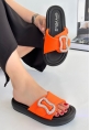 LQZ Shoes Rale Turuncu Saten Tokalı Terlik