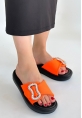 LQZ Shoes Rale Turuncu Saten Tokalı Terlik
