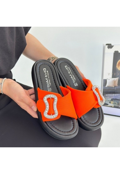 LQZ Shoes Rale Turuncu Saten Tokalı Terlik