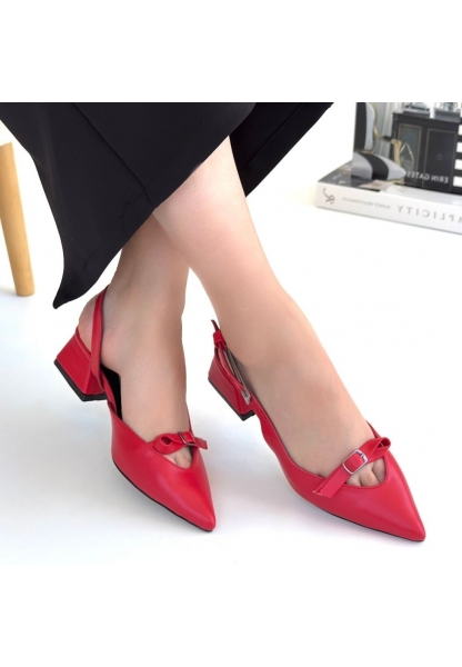 LQZ Shoes Rewat Kırmızı Cilt Topuklu Ayakkabı