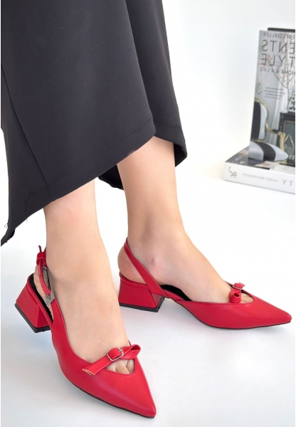 LQZ Shoes Rewat Kırmızı Cilt Topuklu Ayakkabı