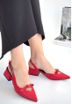 LQZ Shoes Rewat Kırmızı Cilt Topuklu Ayakkabı