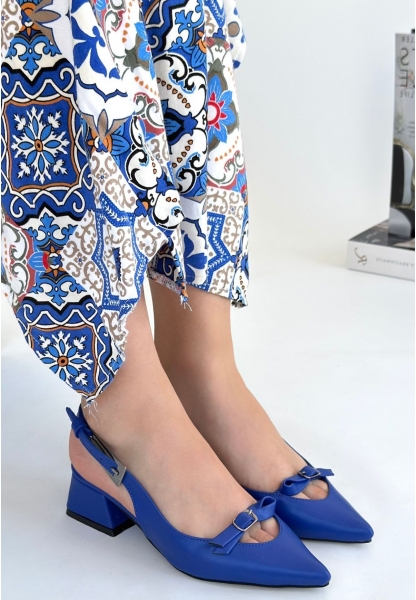 LQZ Shoes Rewat Mavi Cilt Topuklu Ayakkabı