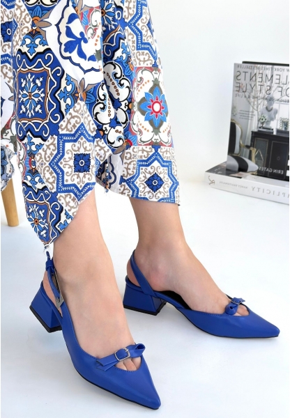 LQZ Shoes Rewat Mavi Cilt Topuklu Ayakkabı
