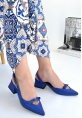 LQZ Shoes Rewat Mavi Cilt Topuklu Ayakkabı