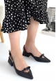 LQZ Shoes Rewat Siyah Cilt Topuklu Ayakkabı