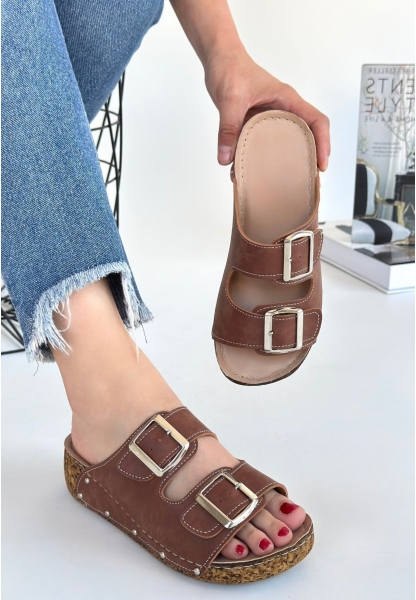 LQZ Shoes Rewer Taba Cilt Terlik