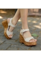 LQZ Shoes Riboy Bej Cilt Dolgu Topuk Sandalet