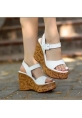 LQZ Shoes Riboy Beyaz Cilt Dolgu Topuk Sandalet