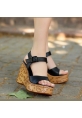 LQZ Shoes Riboy Siyah Cilt Dolgu Topuk Sandalet