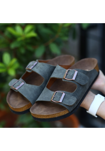 LQZ Shoes Rıno Haki Yeşil Nubuk Terlik