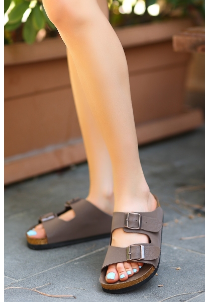 LQZ Shoes Rıno Kahverengi  Nubuk Terlik