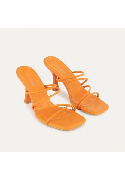 LQZ Shoes Sabıo Turuncu Cilt Topuklu Terlik