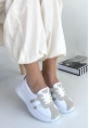 LQZ Shoes Shat Beyaz Cilt Gri Şeritli Spor Ayakkabı
