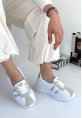 LQZ Shoes Shat Beyaz Cilt Gri Şeritli Spor Ayakkabı