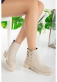 LQZ Shoes Siari Bej Cilt Topuklu Bot