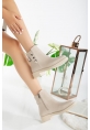 LQZ Shoes Siari Bej Cilt Topuklu Bot