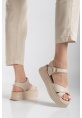 LQZ Shoes Sibna Bej Cilt Kemerli Sandalet